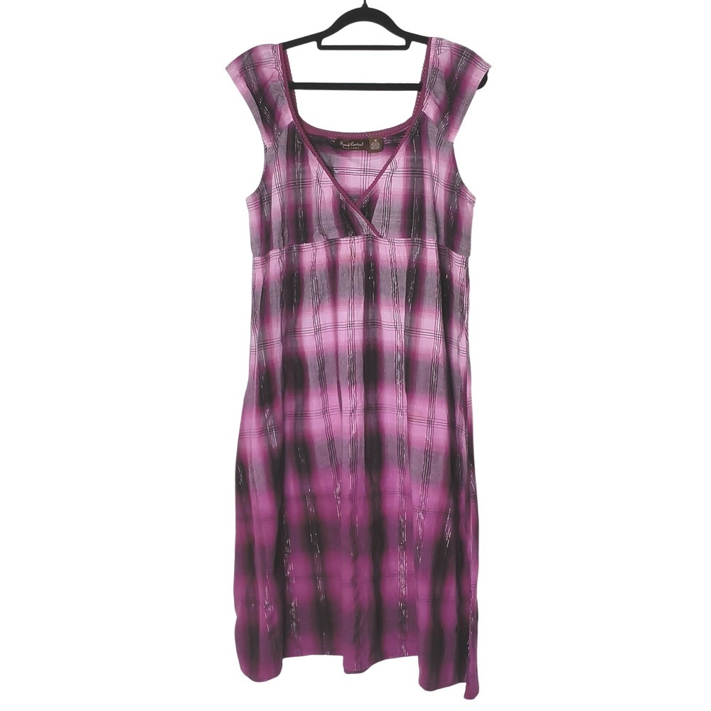 Speed‎ Central Plaid Dress Women XL Purple Metallic Empire Waist Crochet Trim